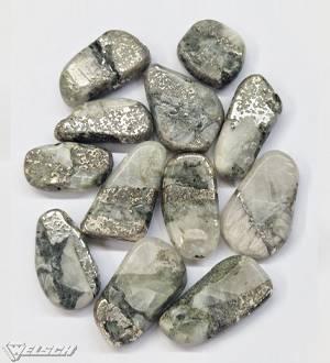 Trommelsteine Silber in Calcit / handgeschliffen
